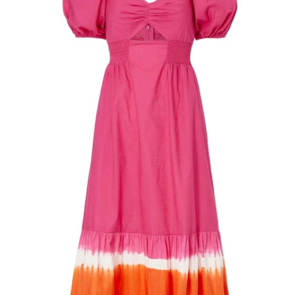 Sachin + Babi Bri Dress Size 4 NWT Fuchsia Orange Ombre 100% Cotton Midi - Picture 3 of 6